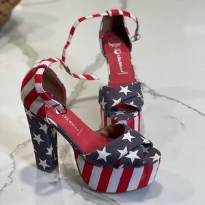 🇺🇸Jeffrey Campbell Stars & Stripes 🇺🇸Chunky Heel - EUC